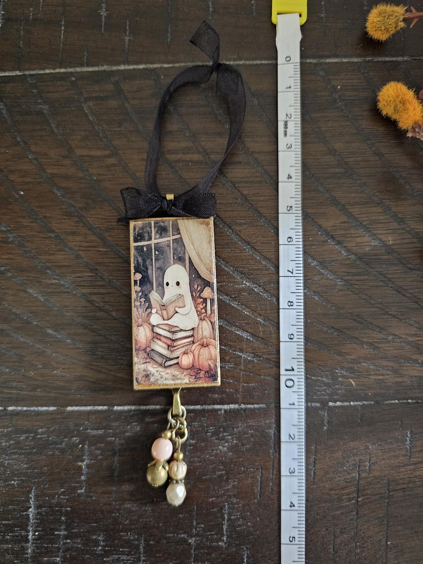 Whimsical Ghost and Books Ornament, Halloween Fall Decor
