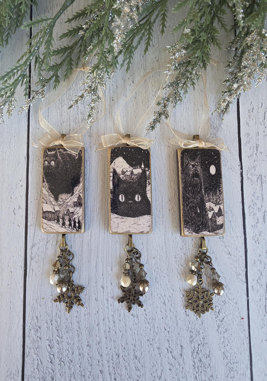 Handmade Whimsical Yule Cat Ornaments