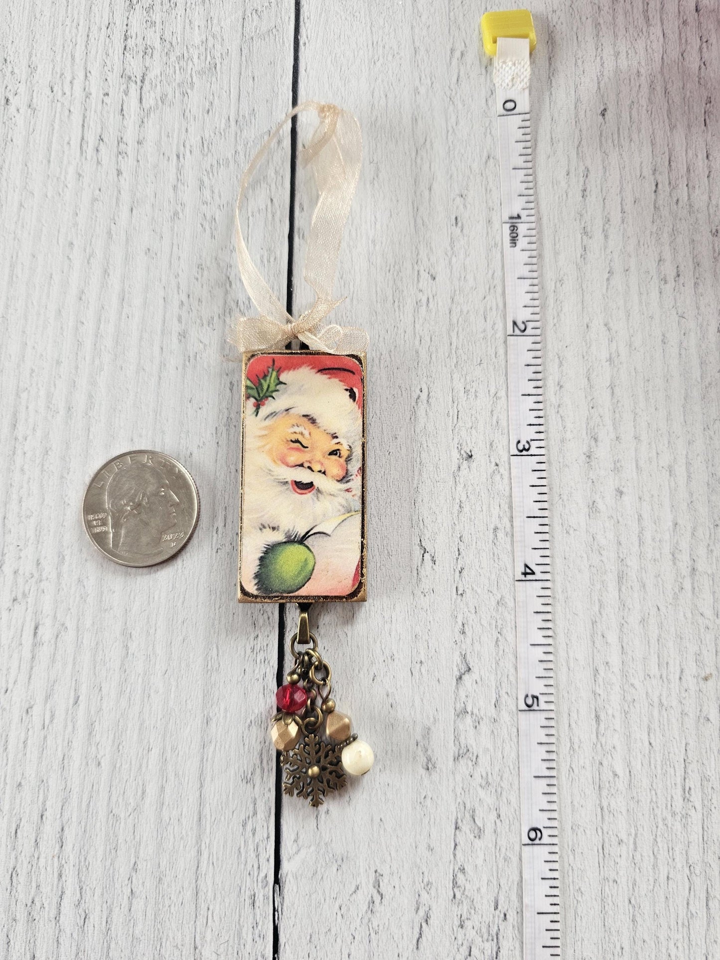 Handmade Holiday Ornament With Vintage Jolly Santa Claus 2