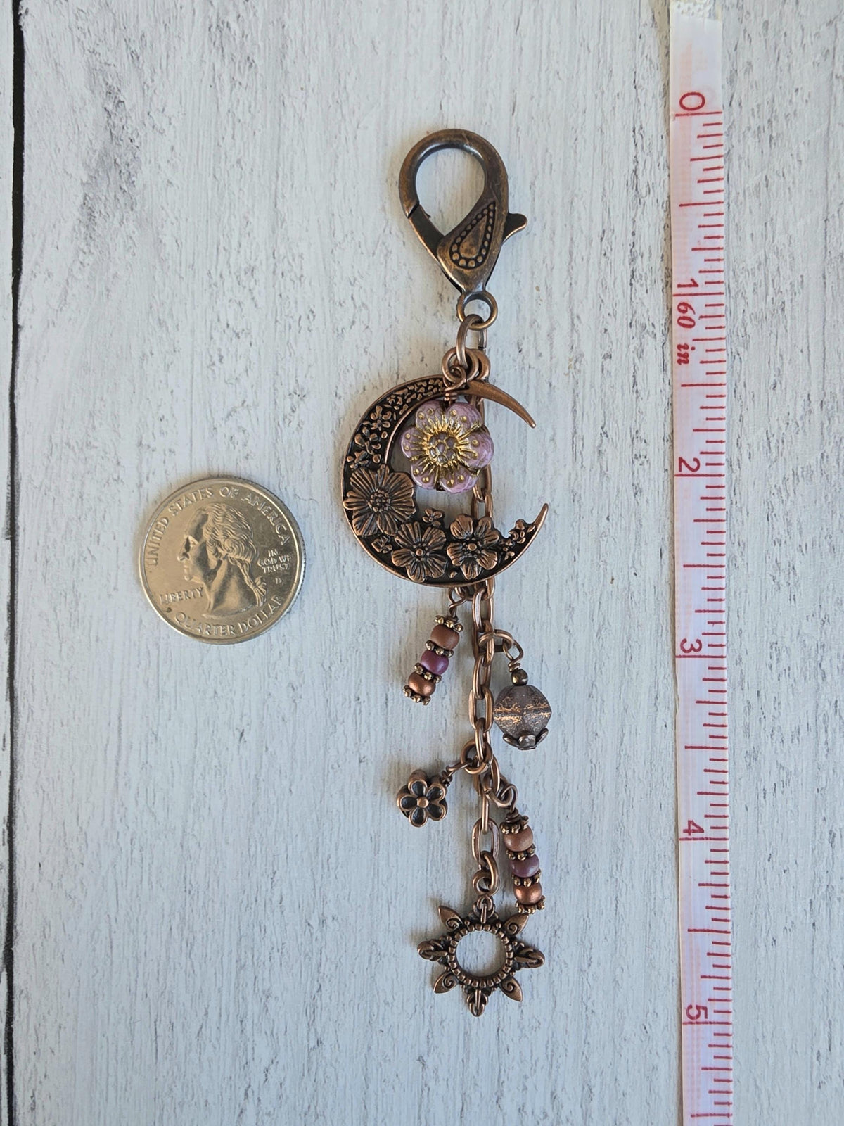 Boho Style Beaded Bag Charm Zipper Pull With Flower Theme