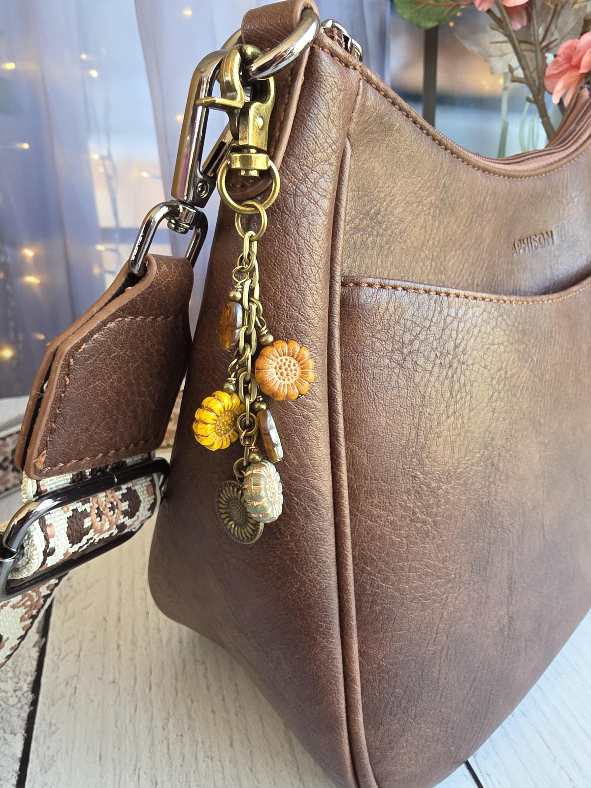 Sunflower Bag Charm With Glass Bead, Choose Your Color Combo
