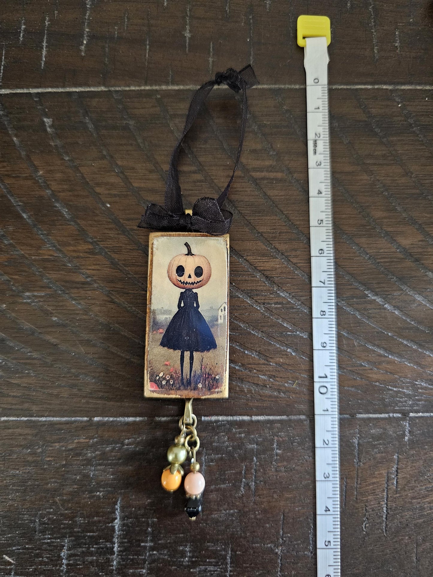 Whimsical Halloween Ornament, Pumpkin Head Girl