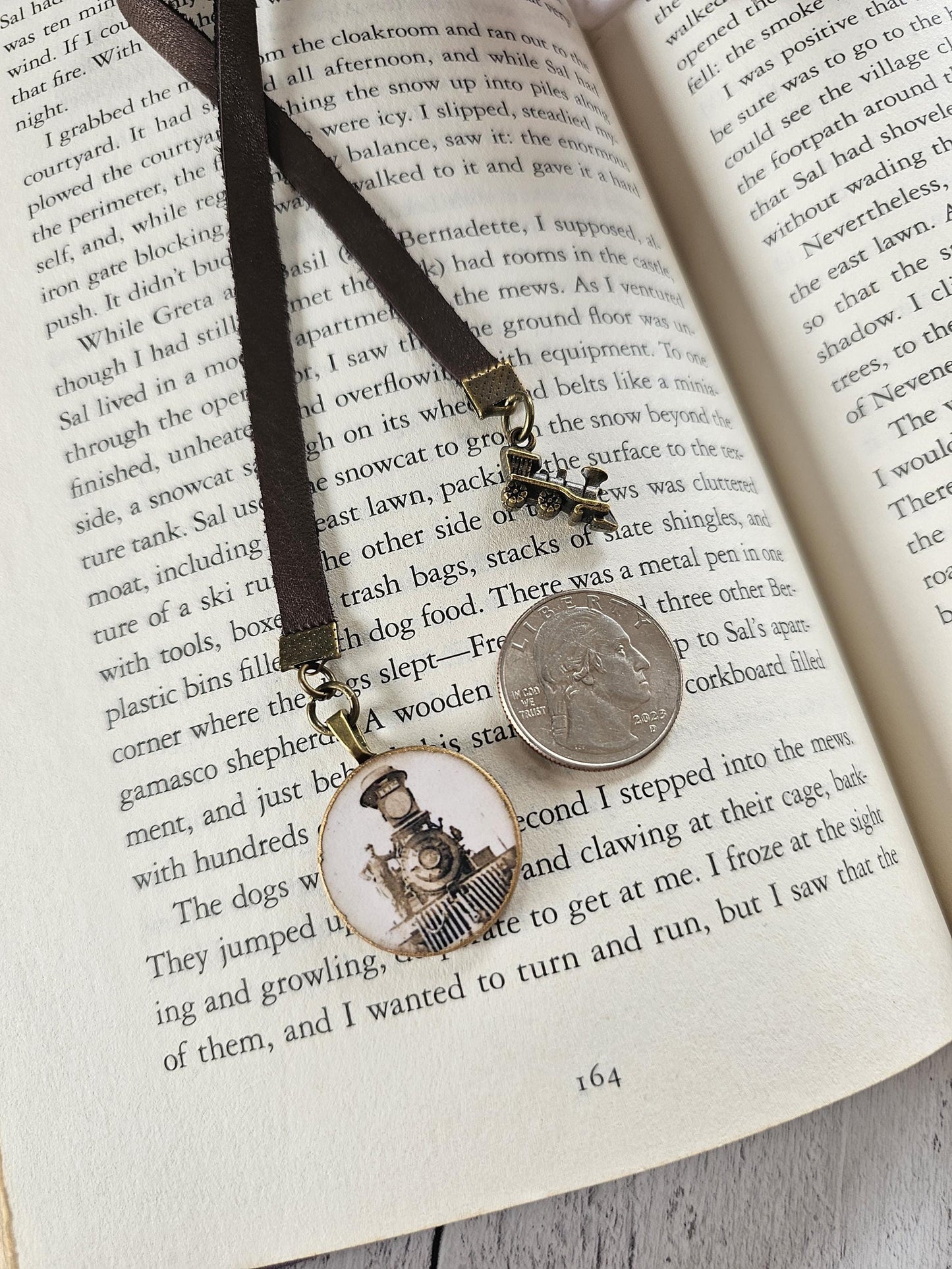 Train Bookmark, Vintage Style Leather Bookmarker, Men's Reader Gift, Father's Day