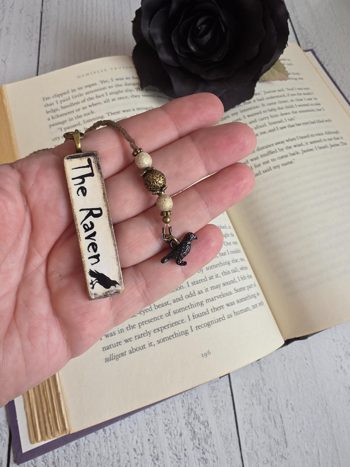 The Raven Bookmark, Handmade Pendant, Choose Your Length
