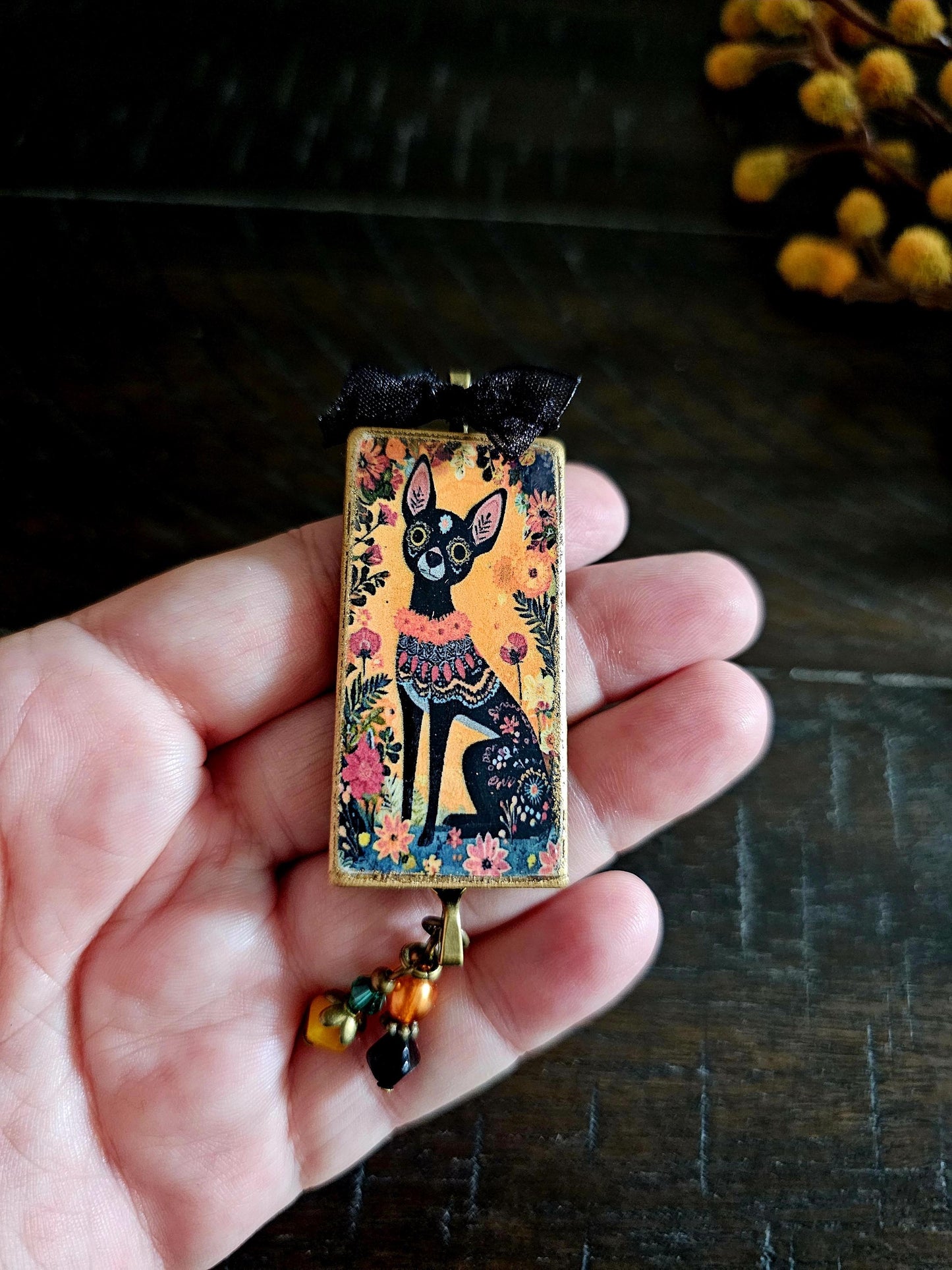 Day of the Dead Chihuahua Ornament, Sugar Skull Dog Dia de los Muertos