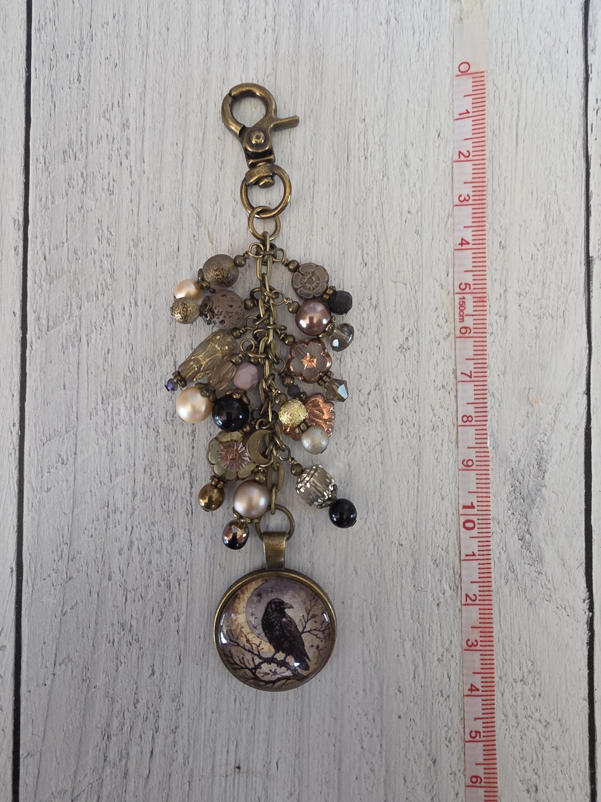Crescent Moon And Raven Bag Bling, Beaded Purse Charm
