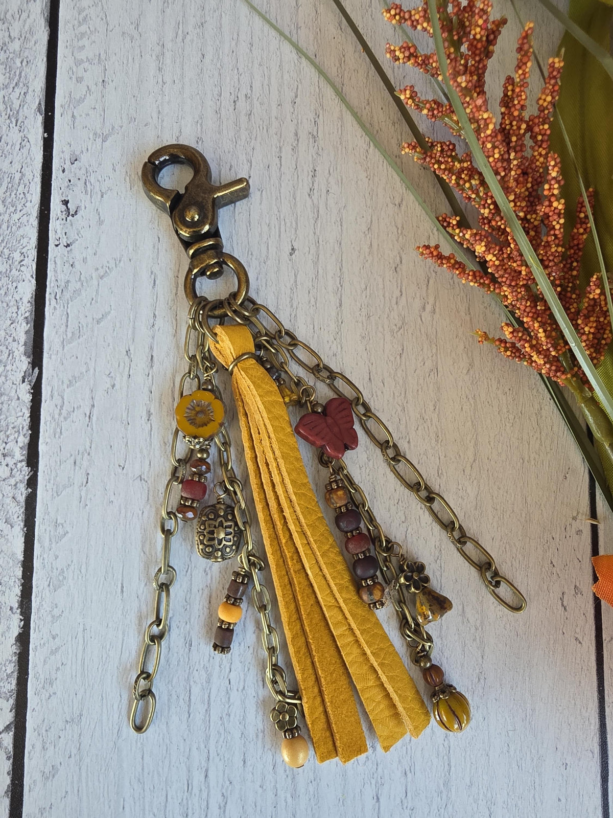Leather and Beaded Bag Tassel, Fall Purse Flair