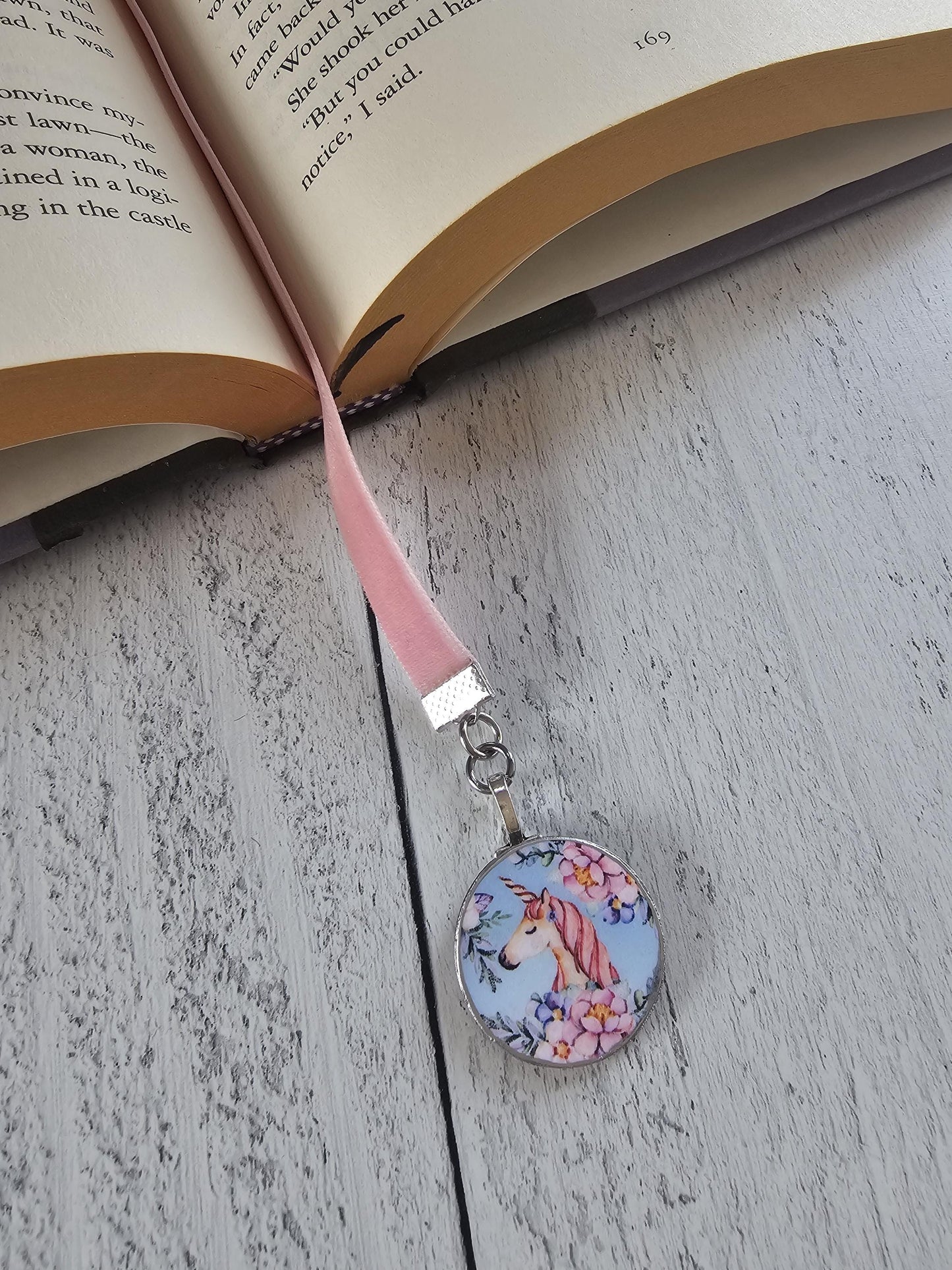 Unicorn Bookmark, Fantasy Velvet Ribbon Bookmarker, Bookworm Gift