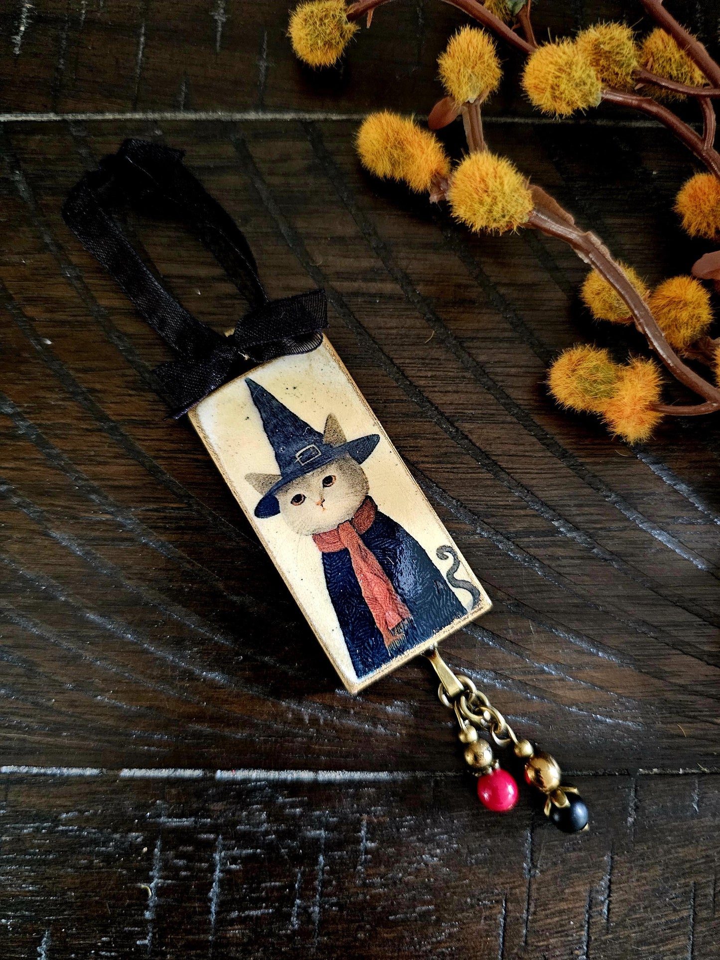 Witch Cat Halloween Ornament, Fall Decor