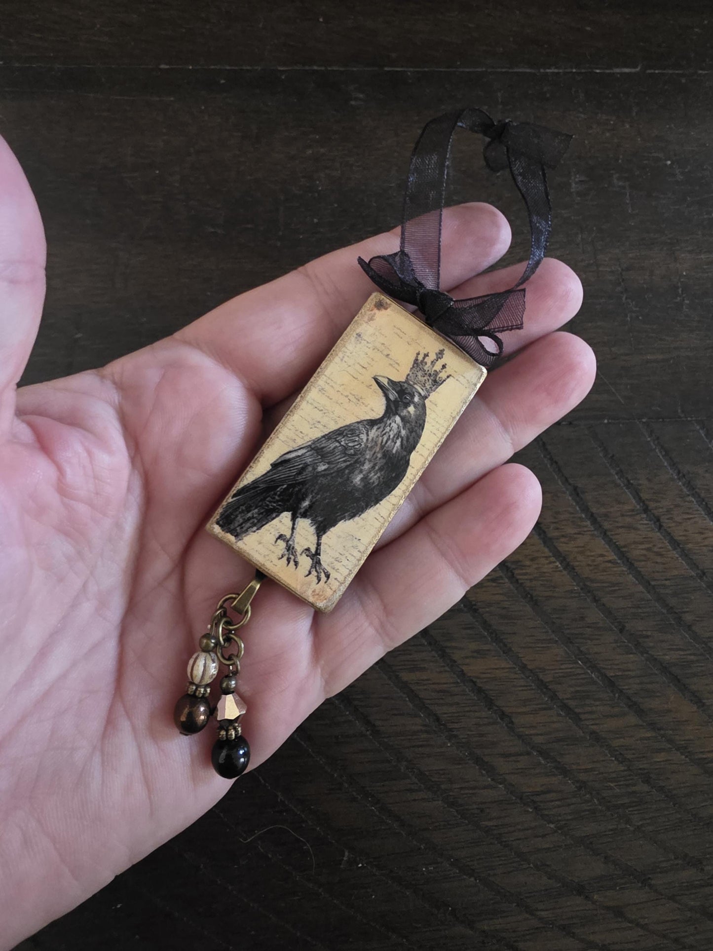 Crown Raven Halloween Ornament, Vintage Style