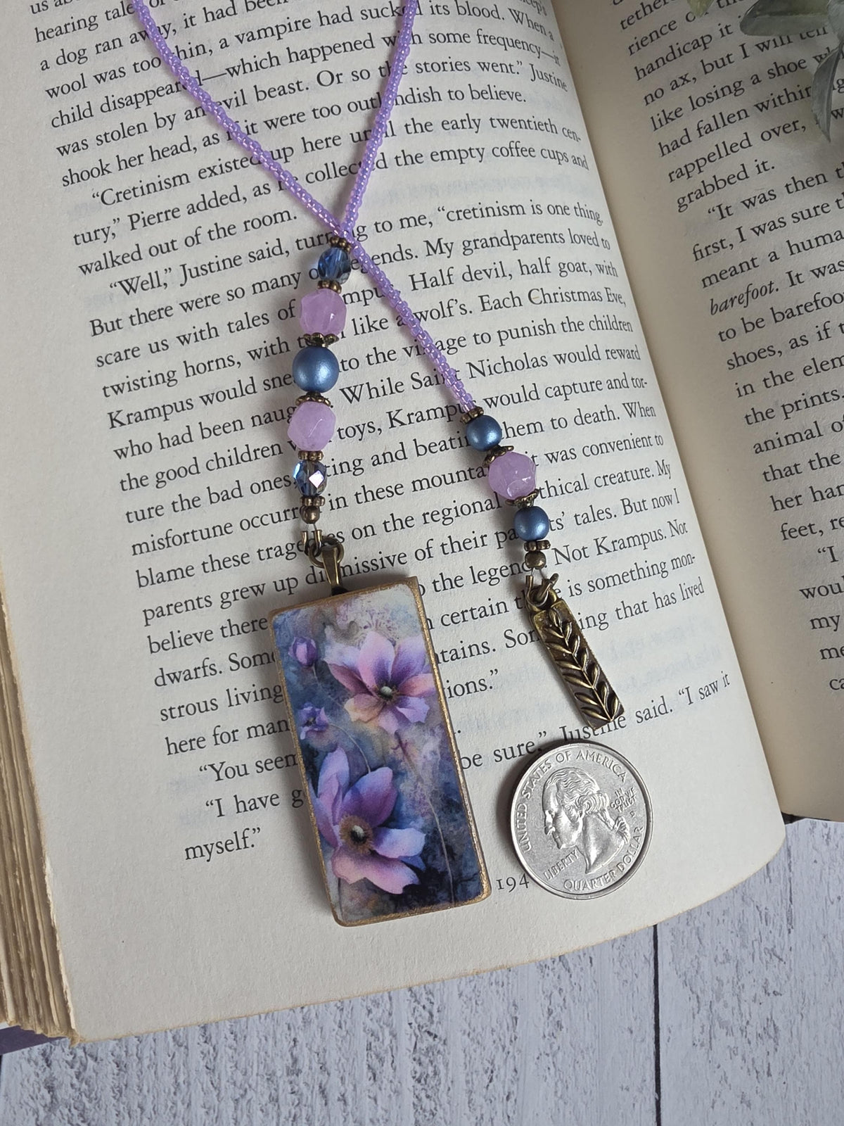 Unique Flower Bookmark with Handmade Flower Pendant