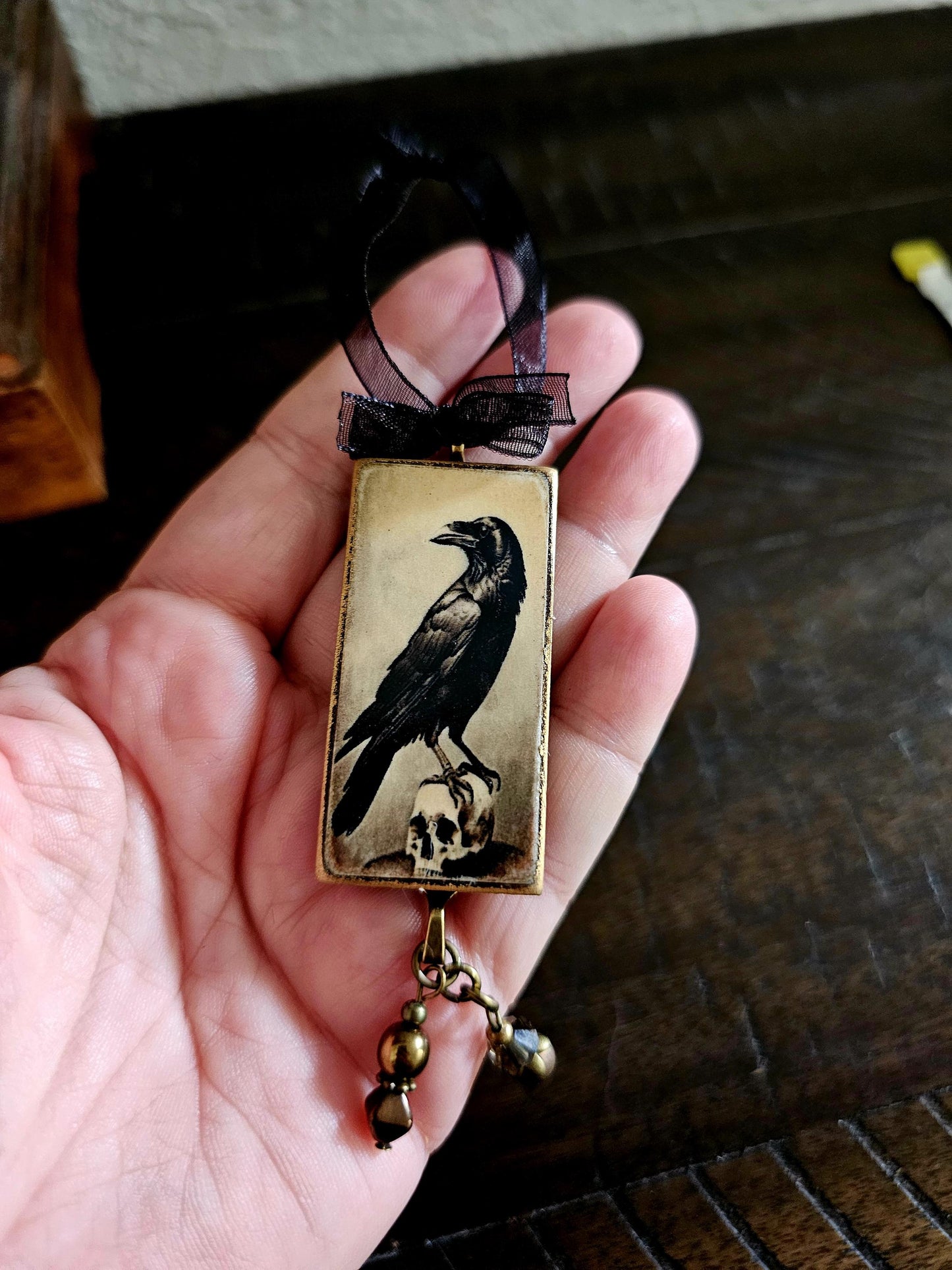 Raven Halloween Ornament, Horror Themed Decor