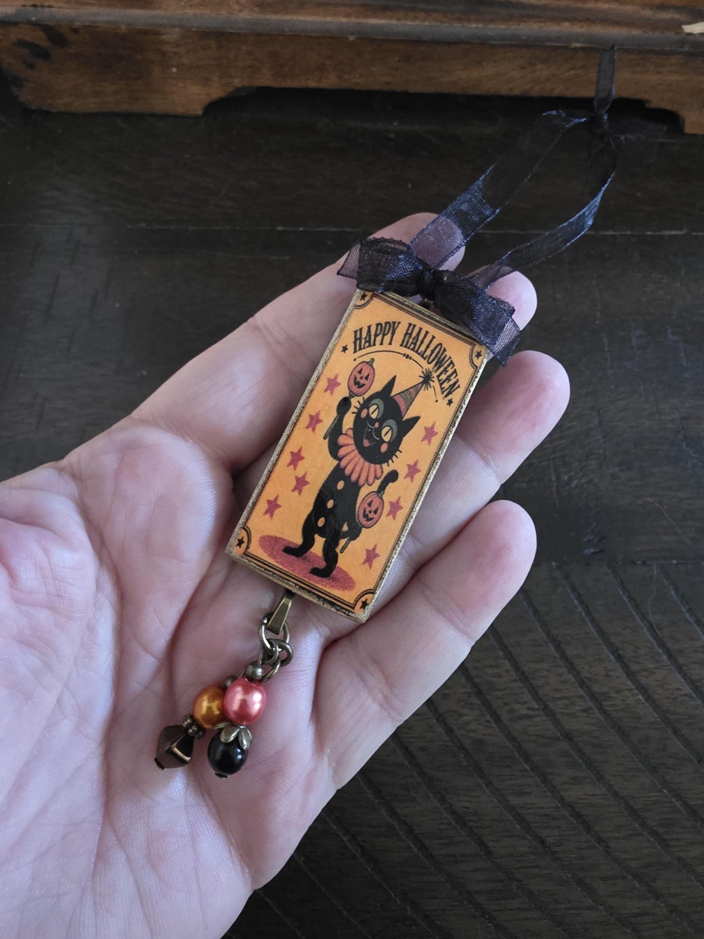Funny Black Cat Halloween Ornament, Vintage Style