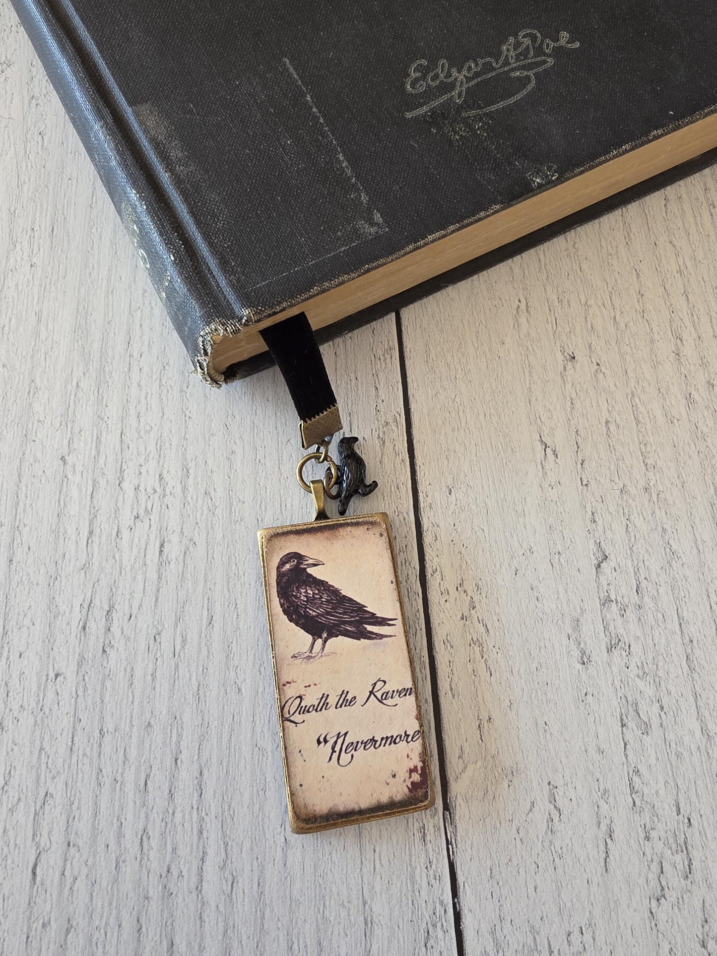 Raven Bookmark, Black Velvet Book Thong, Bookmarker, Teacher Gift