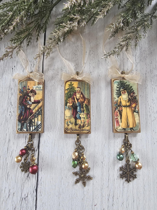 Vintage Style Santa Claus Ornaments, Holiday Decor