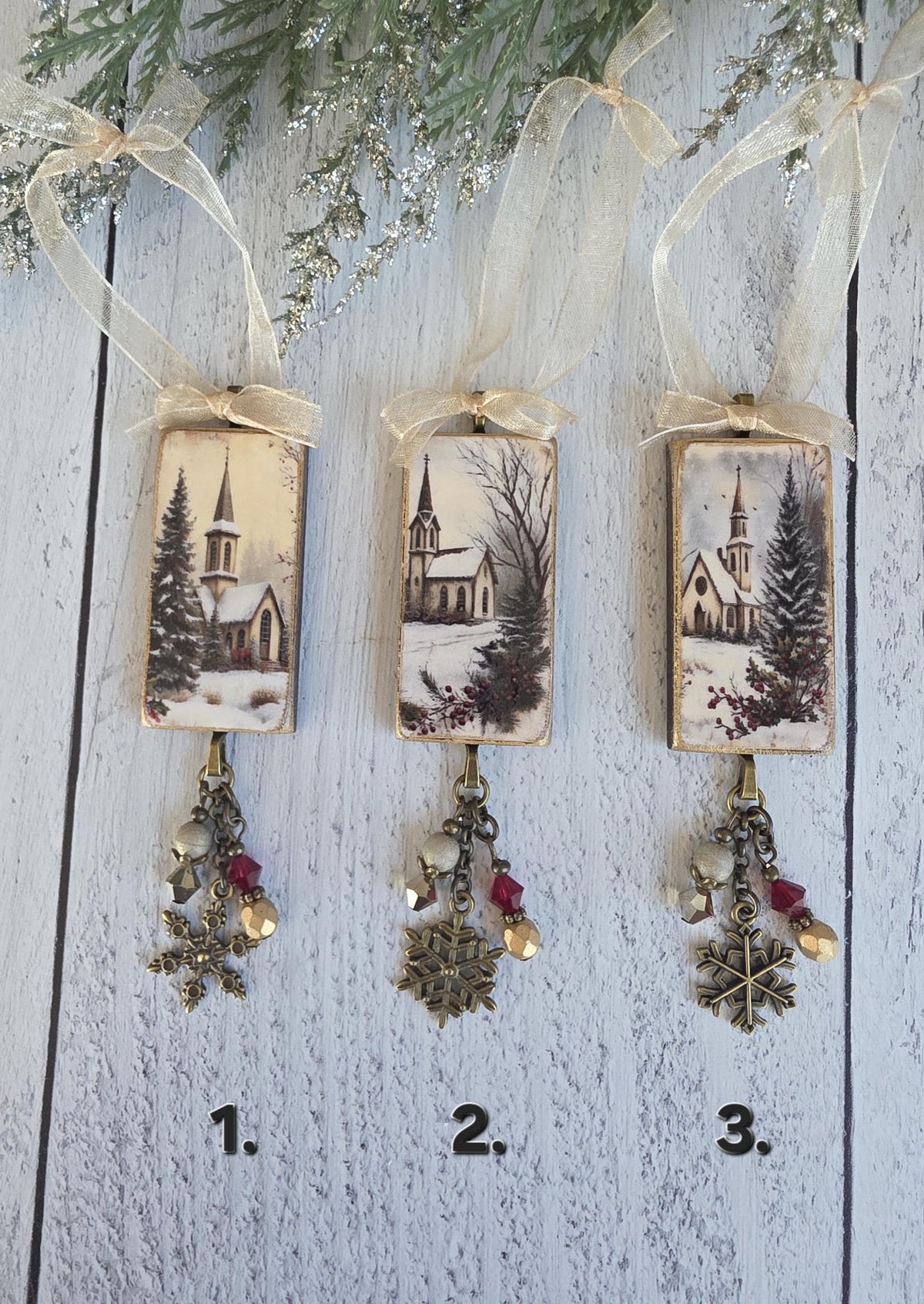 Handmade Church Winter Scenes Christmas Ornaments