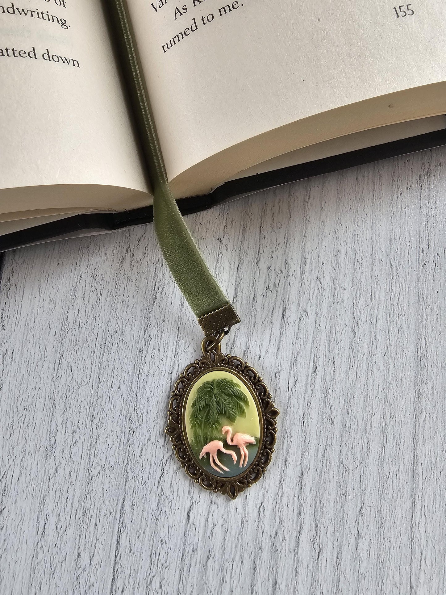 Flamingo Island Bookmark, Whimsical Velvet Bookworm Gift