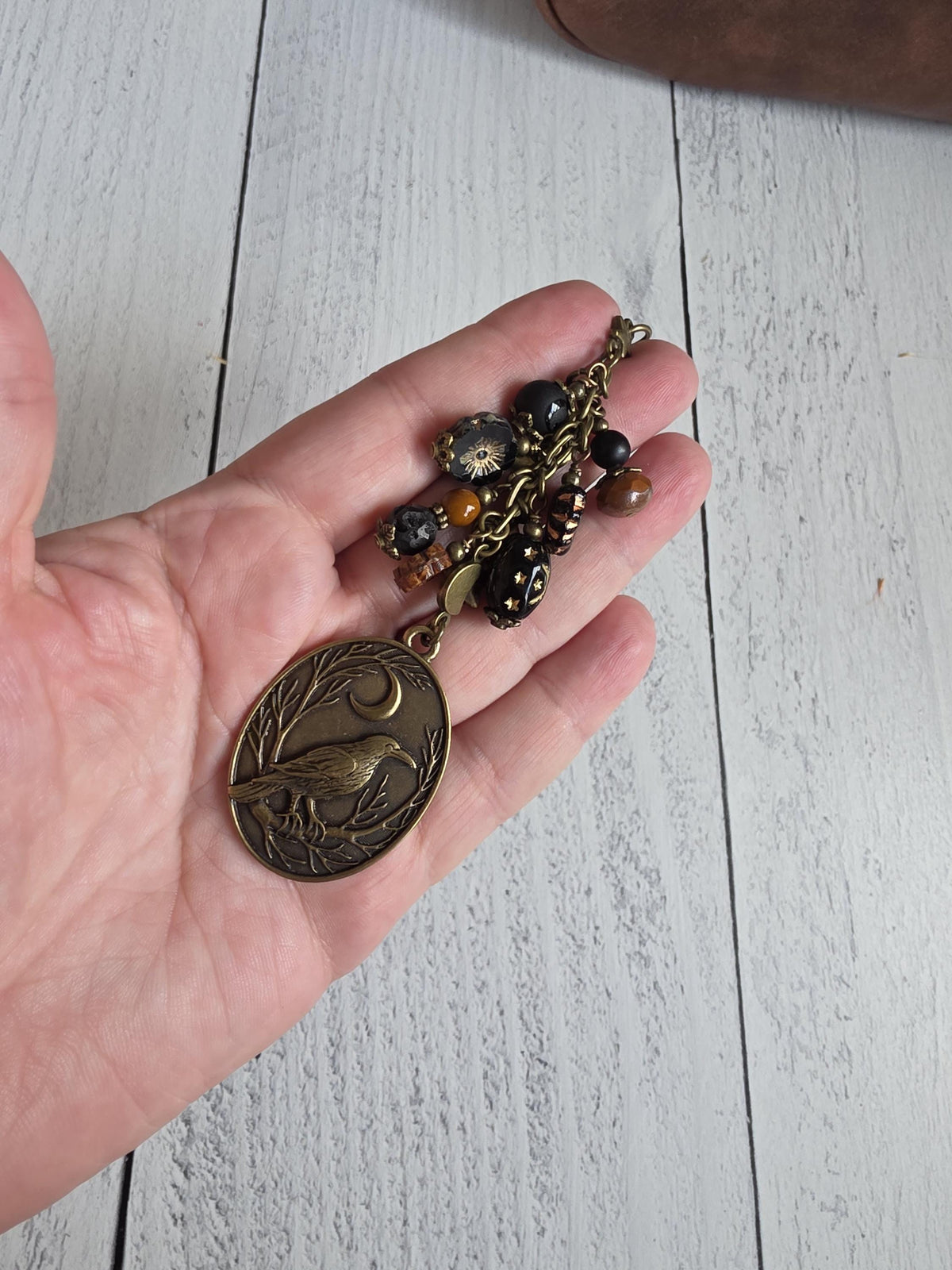 Raven or Crow Theme Bag Charm With Moon Accents