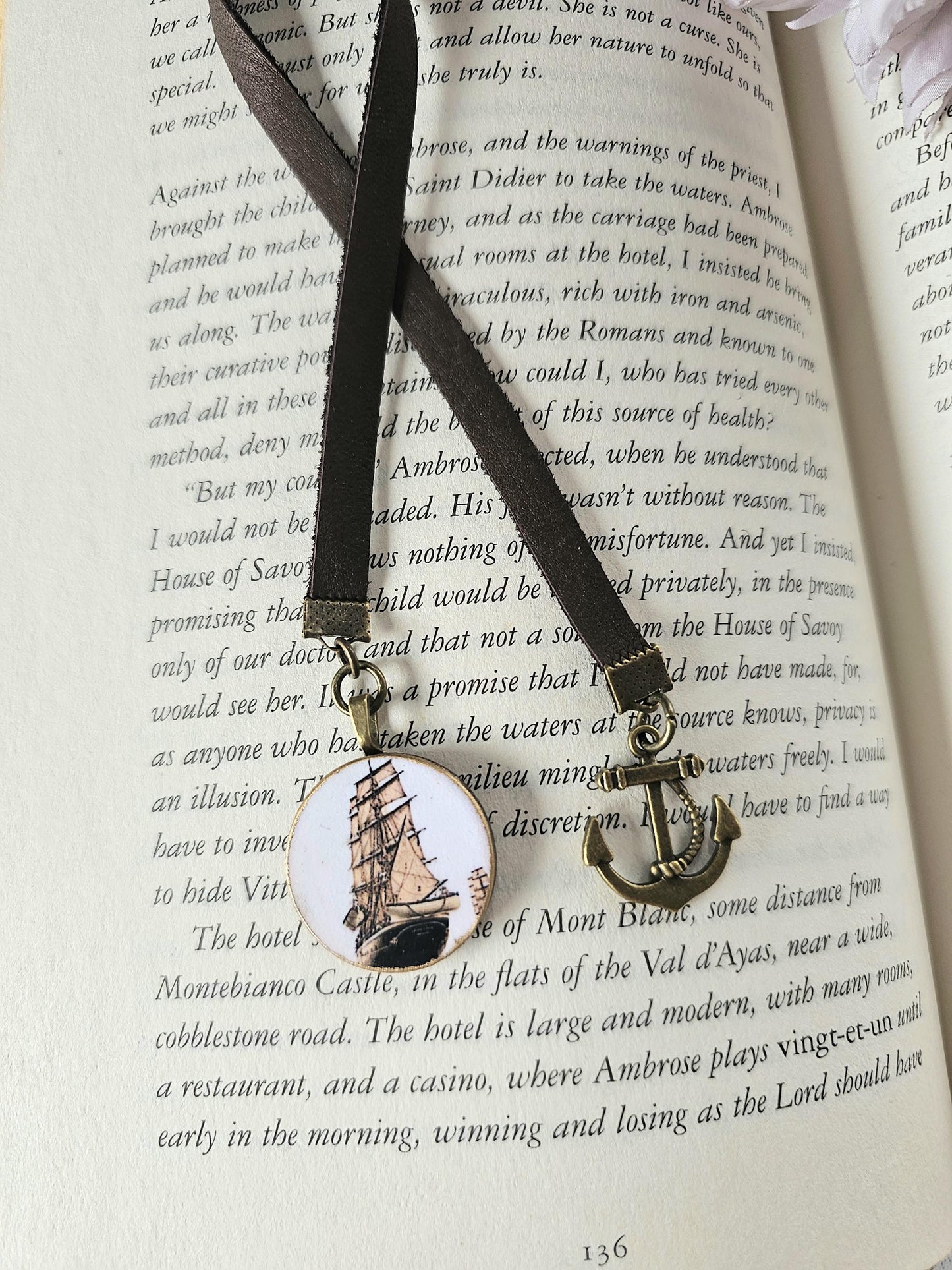 Sailing Ship Bookmark, Vintage Style Leather Bookmarker, Men's Reader Gift, Father's Day