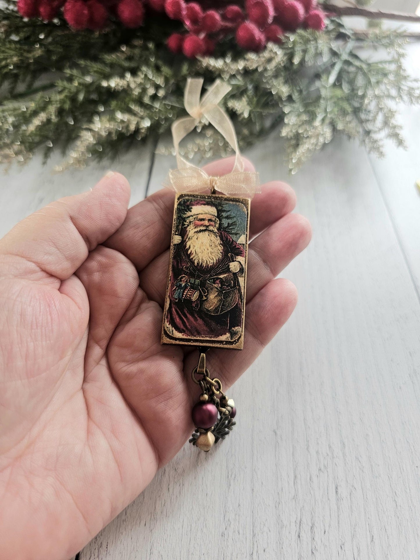 Set of Three Handmade Santa Claus Christmas Ornaments, Buy all 3 or Singles