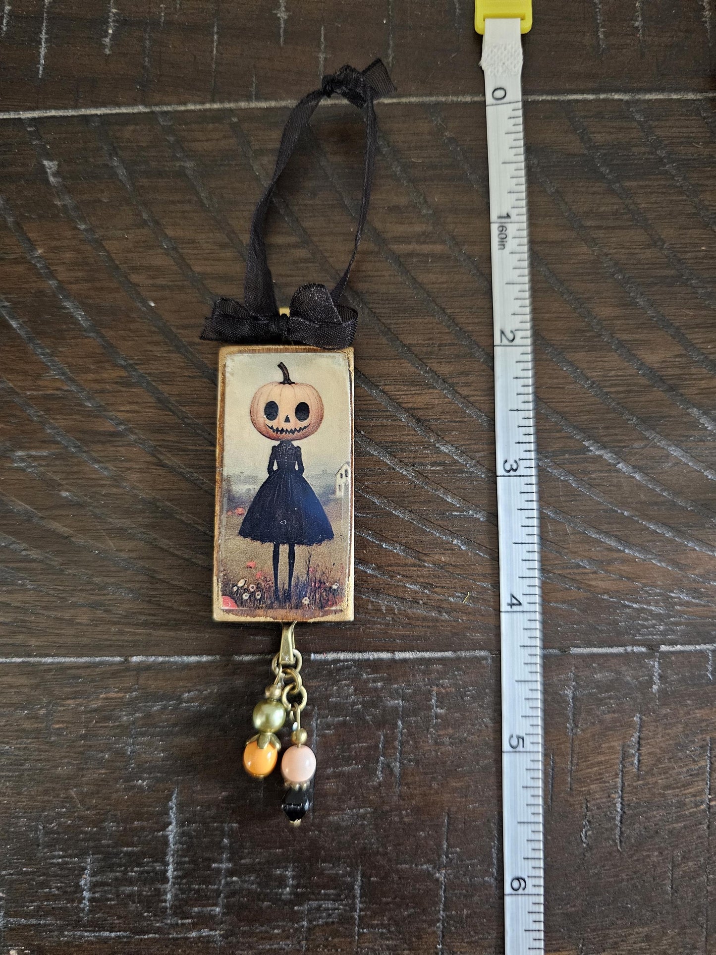 Whimsical Halloween Ornament, Pumpkin Head Girl