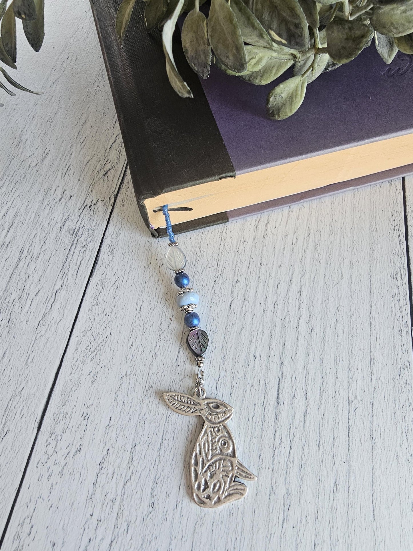 Blue Opal Hare Reader Gift, Beaded Bookmark