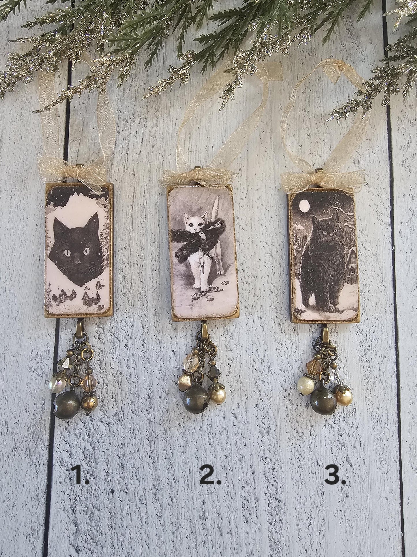 Handmade Whimsical Christmas Ornaments Featuring Yule Cat, Jólakötturinn, and Krampus Cat