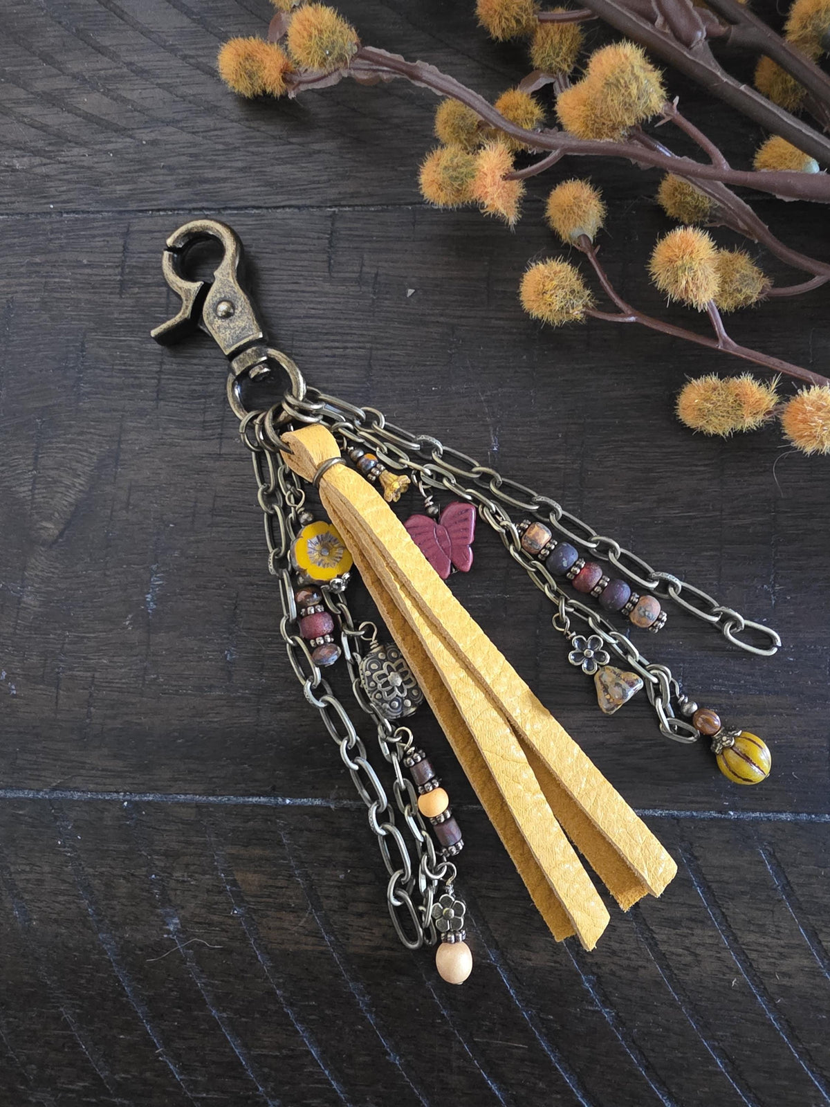 Leather and Beaded Bag Tassel, Fall Purse Flair