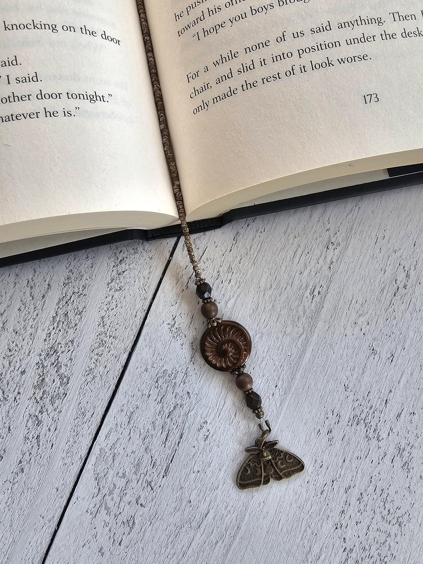 Nature-Inspired Luna Moth Beaded Bookmark with Charming Mushroom Accent
