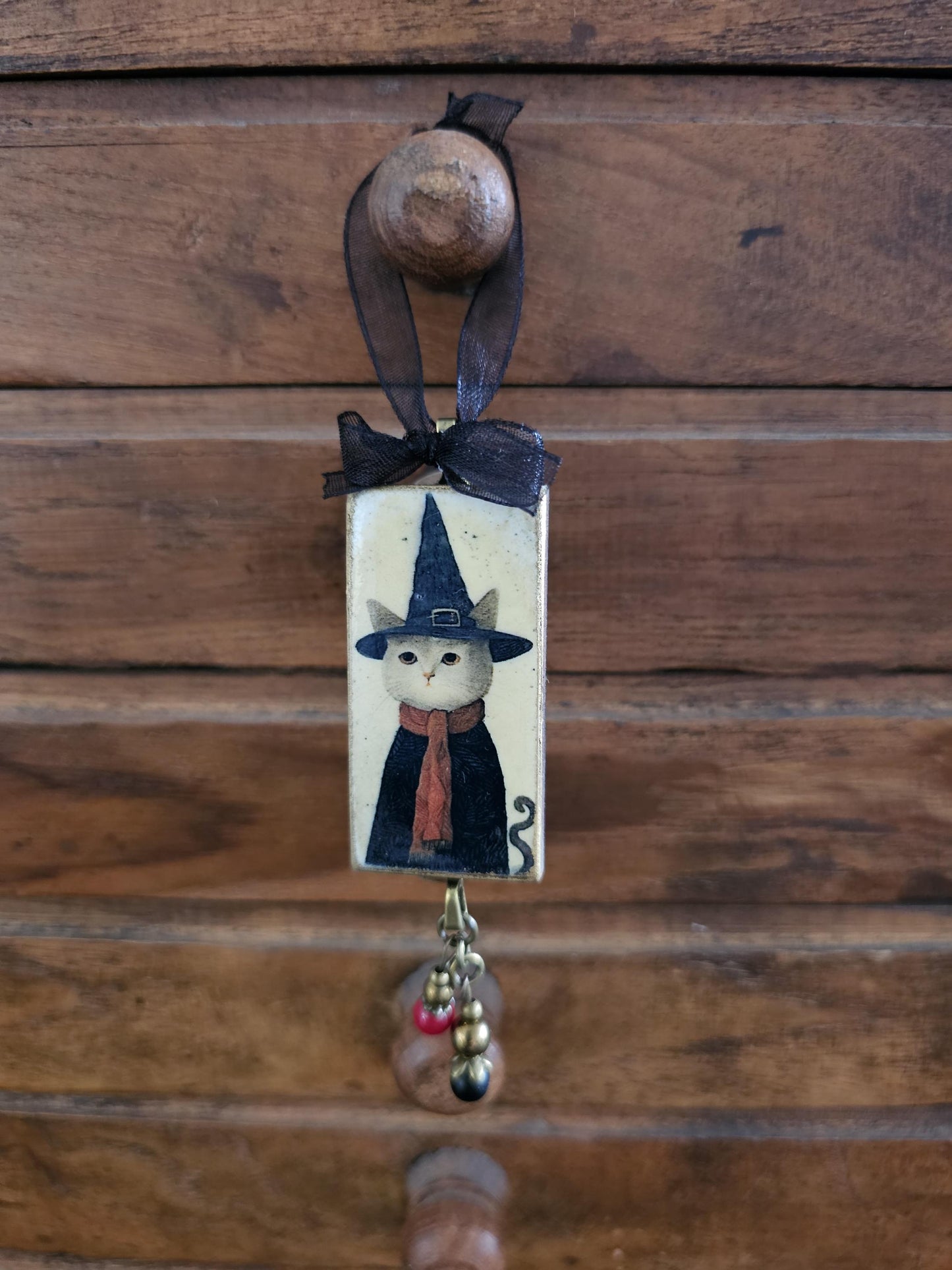 Witch Cat Halloween Ornament, Fall Decor