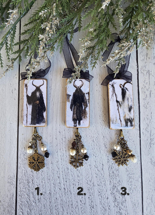 Krampus Christmas Ornaments, Handmade Wooden Decor