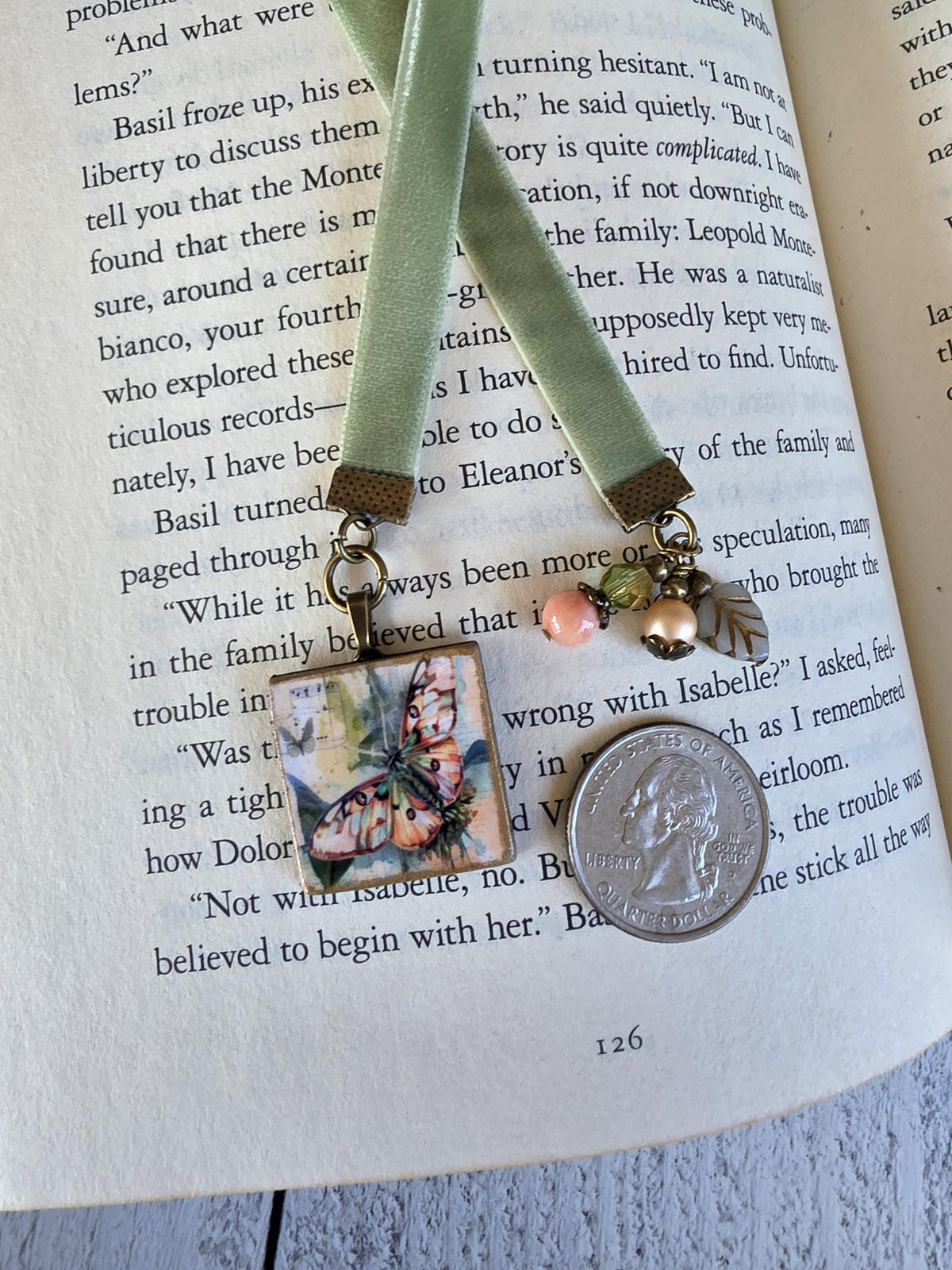 Velvet Ribbon Bookmark With Handmade Moth Pendant
