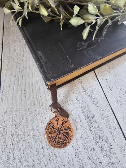 Leather Bookmark, Unique Wayfinder Bookmarker, Viking Vegvisir Book Mark, Gift for Him, Father's Day