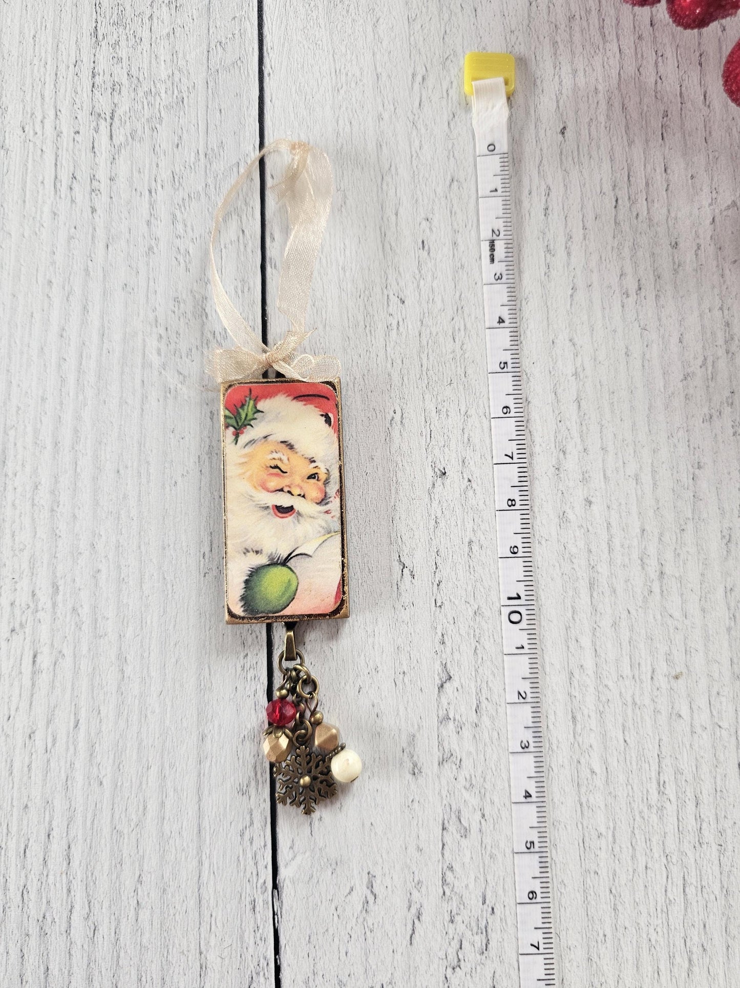 Handmade Holiday Ornament With Vintage Jolly Santa Claus 2