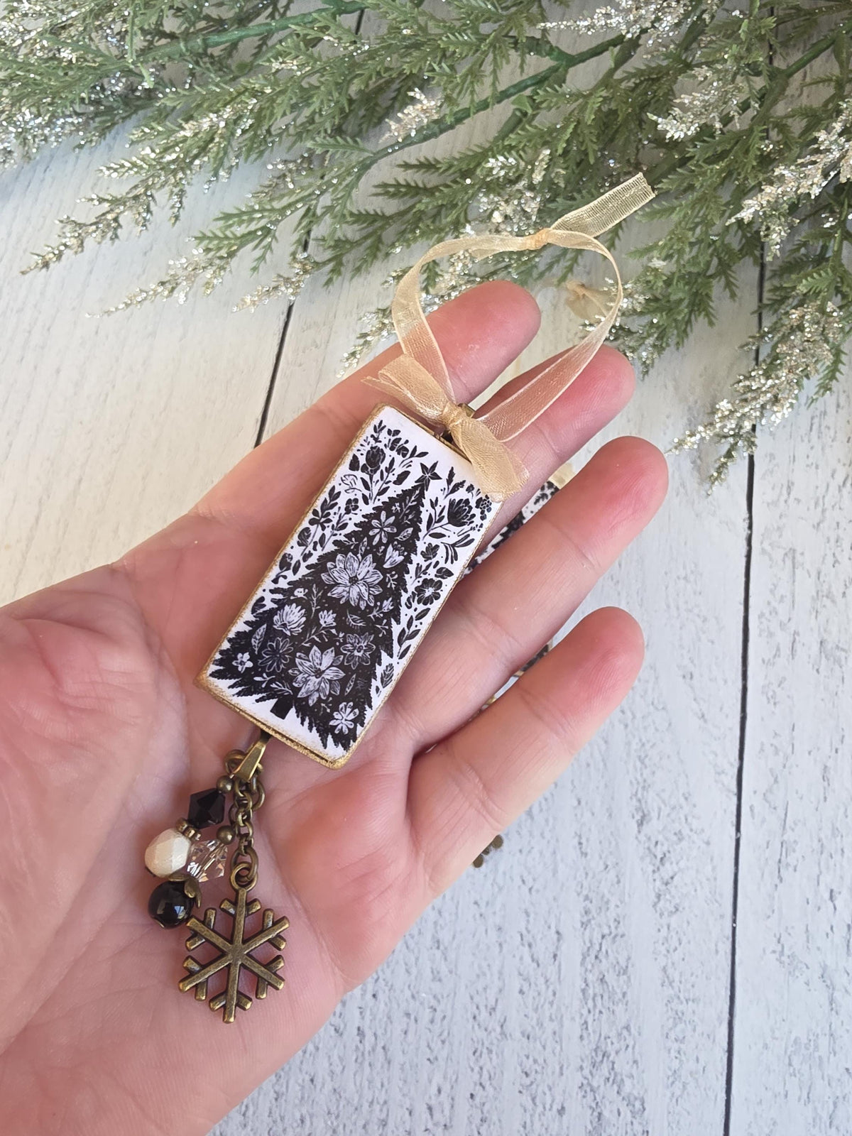 Handmade Unique Black and White Christmas Tree Ornaments