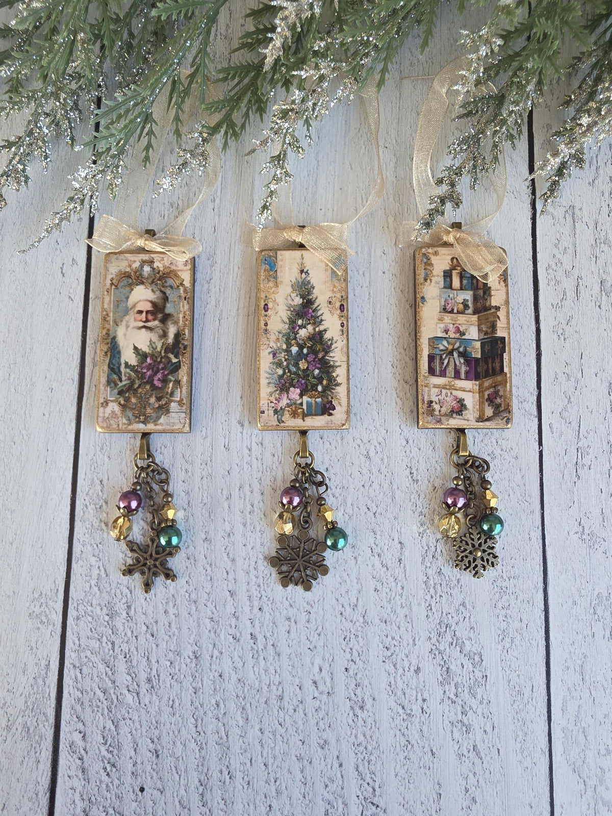 Victorian Style Santa Ornaments, Christmas Scenes