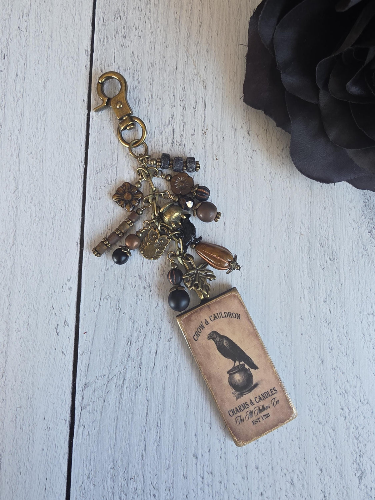 Gothic Crow Bag Charm, Moody Fall Halloween Purse Clip