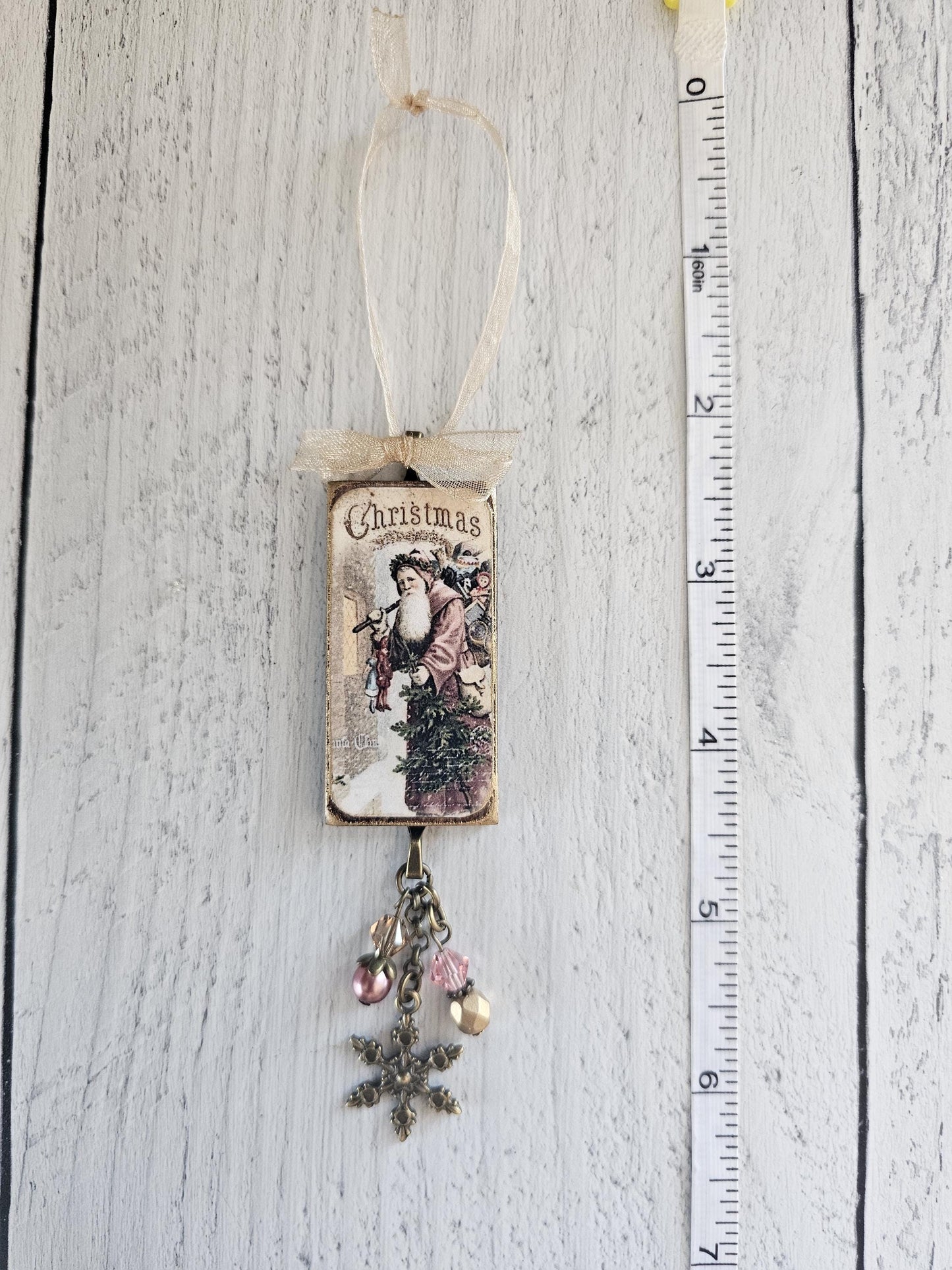 Rustic and Elegant Set of Three Victorian Santa Wood Christmas Ornaments, Buy 3 or Singles