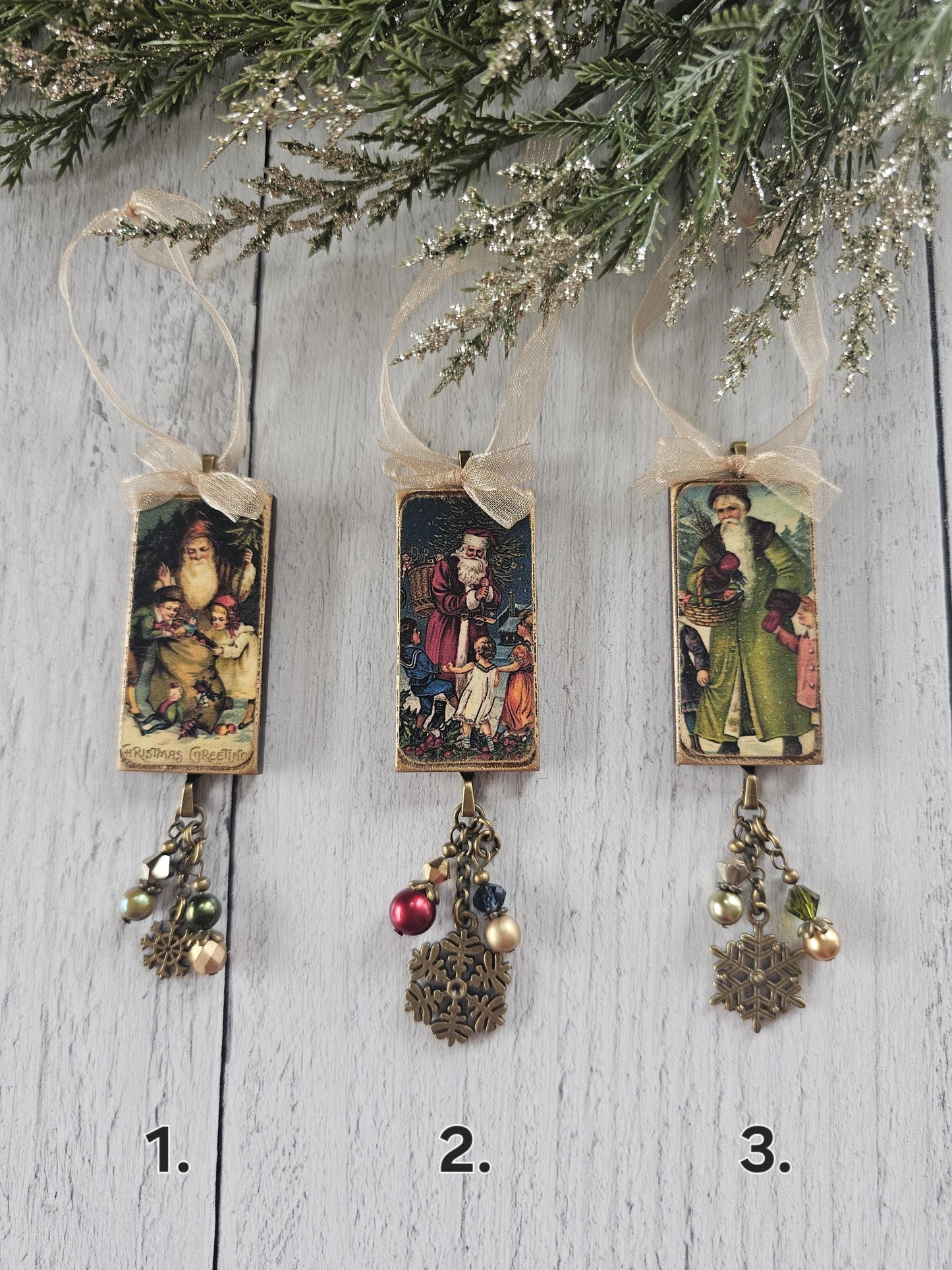 Handmade Santa Claus Christmas Ornaments, Buy One or Set of All Three