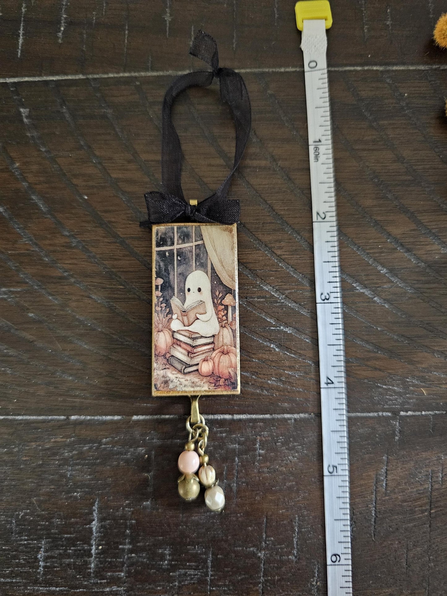 Whimsical Ghost and Books Ornament, Halloween Fall Decor
