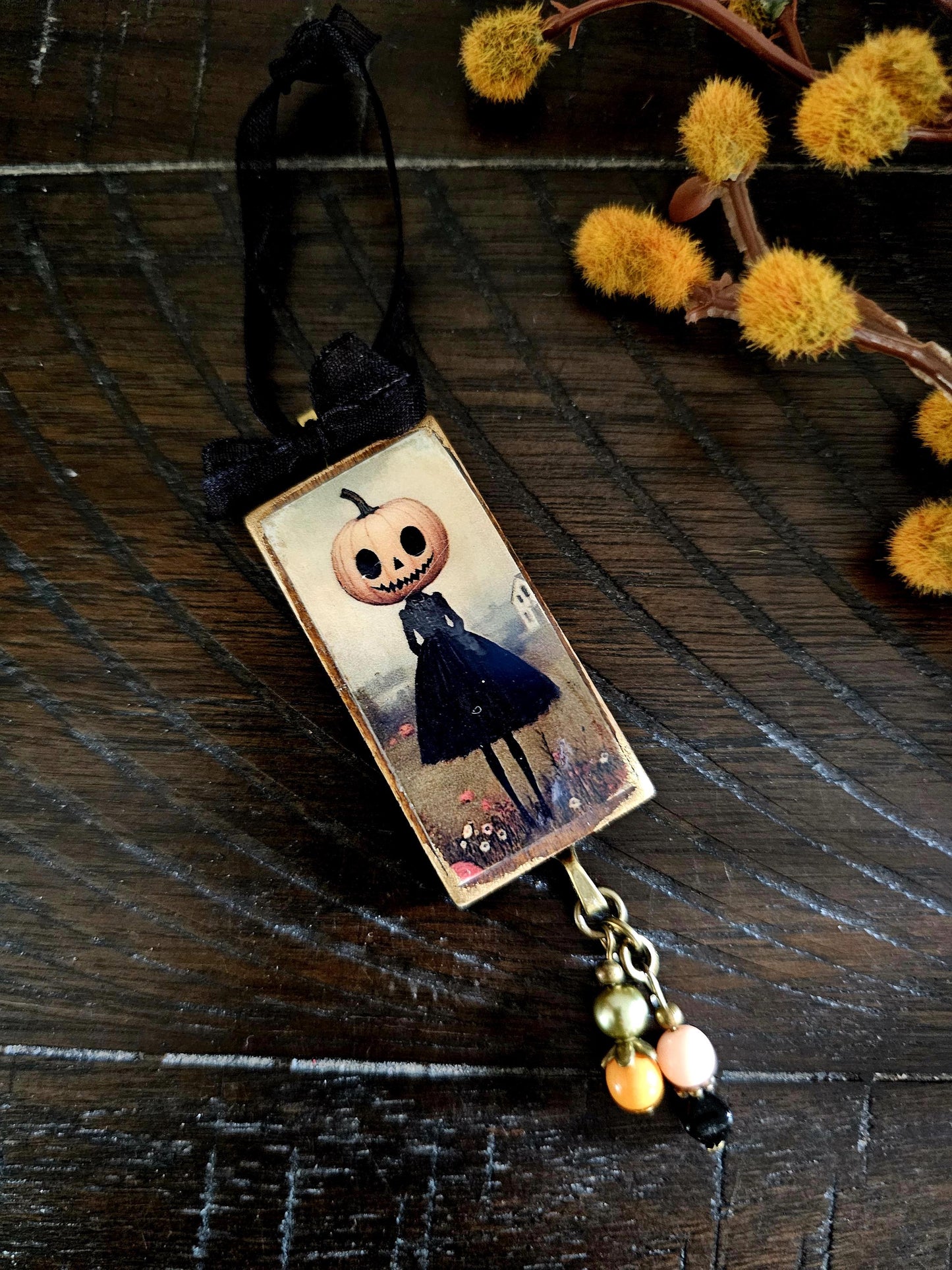 Whimsical Halloween Ornament, Pumpkin Head Girl