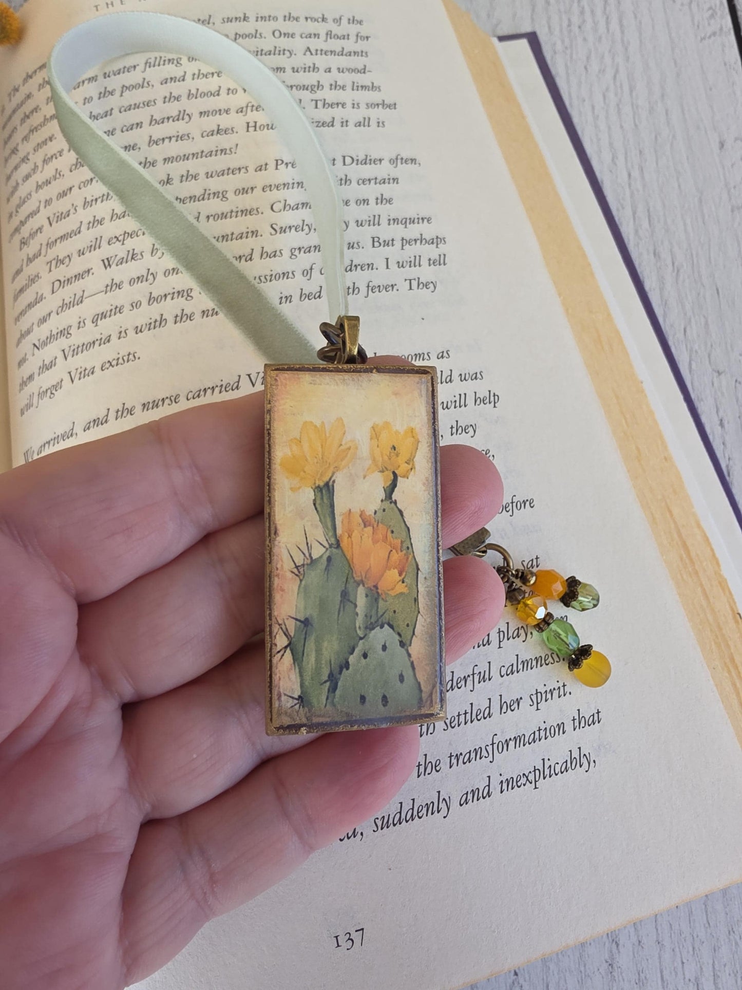 Cactus Bookmark, Watercolor Bookmarker, Southwest Bookmark, Velvet Ribbon, Book Lover Gift