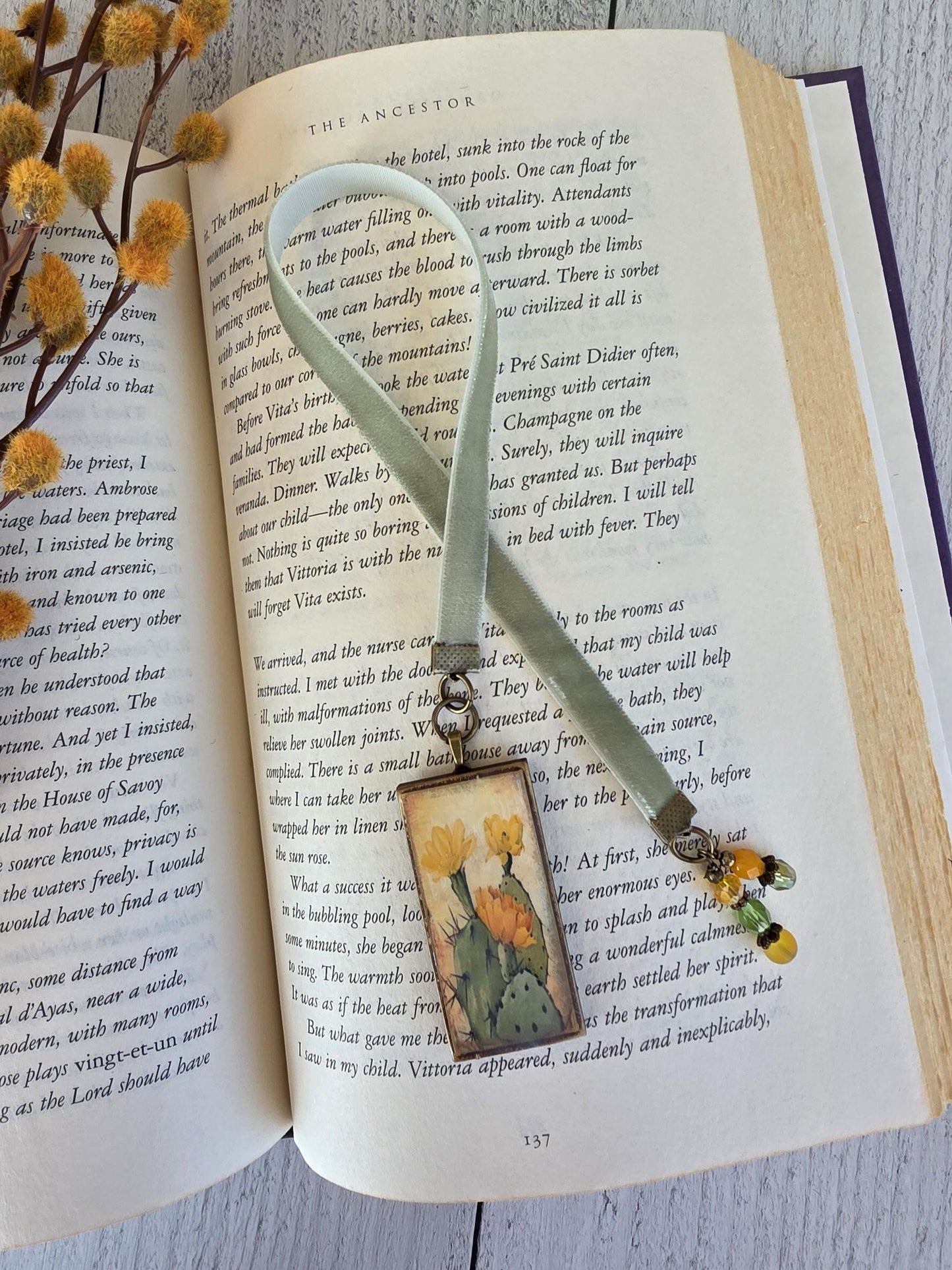 Cactus Bookmark, Watercolor Bookmarker, Southwest Bookmark, Velvet Ribbon, Book Lover Gift