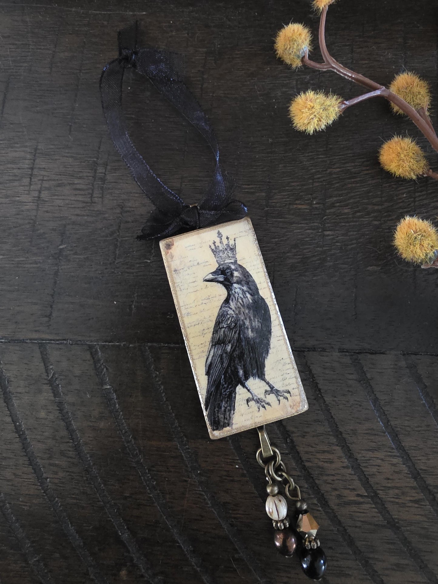 Crown Raven Halloween Ornament, Vintage Style