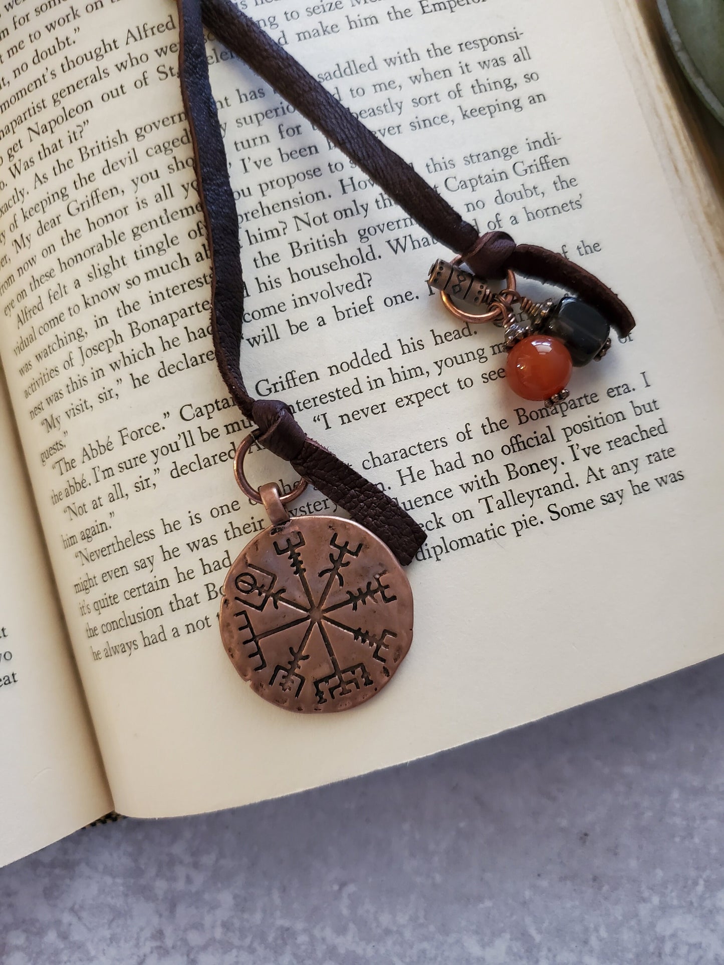 Leather Bookmark, Unique Wayfinder Bookmarker, Viking Vegvisir Book Mark, Gift for Him, Father's Day