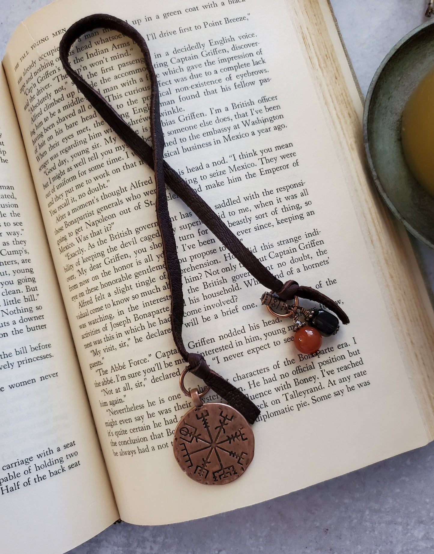 Leather Bookmark, Unique Wayfinder Bookmarker, Viking Vegvisir Book Mark, Gift for Him, Father's Day