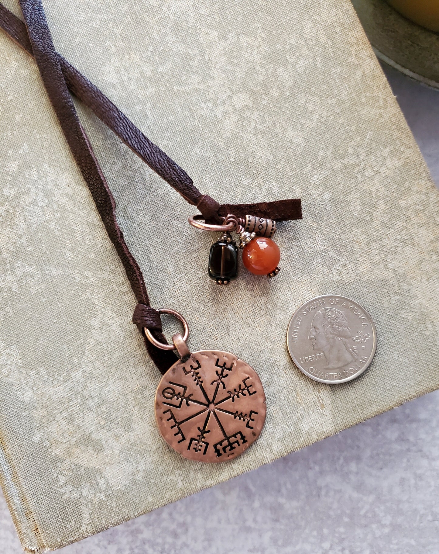 Leather Bookmark, Unique Wayfinder Bookmarker, Viking Vegvisir Book Mark, Gift for Him, Father's Day