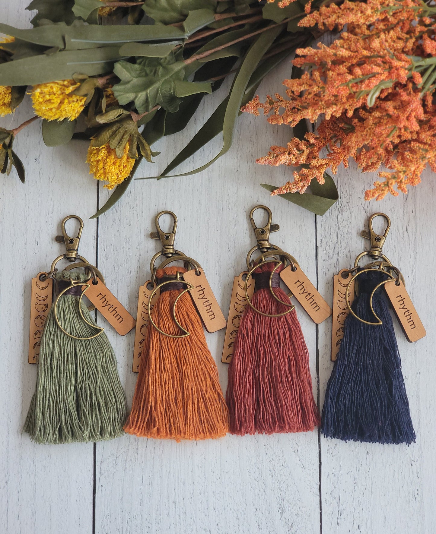 Rhythm of the Moon Bag Tassel, Boho Moon Cycle Purse Charm, Choose from 13 Colors