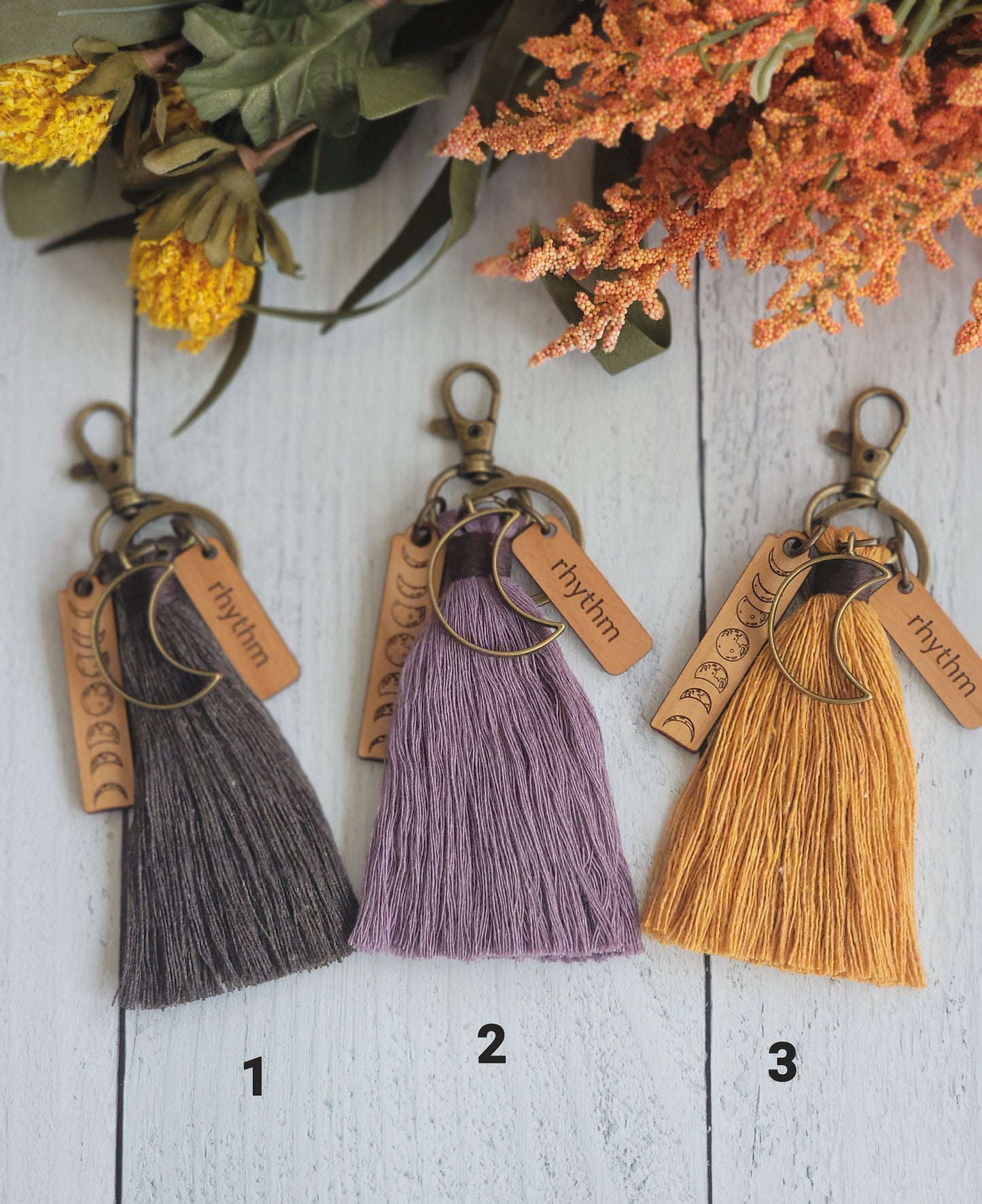 Rhythm of the Moon Bag Tassel, Boho Moon Cycle Purse Charm, Choose from 13 Colors