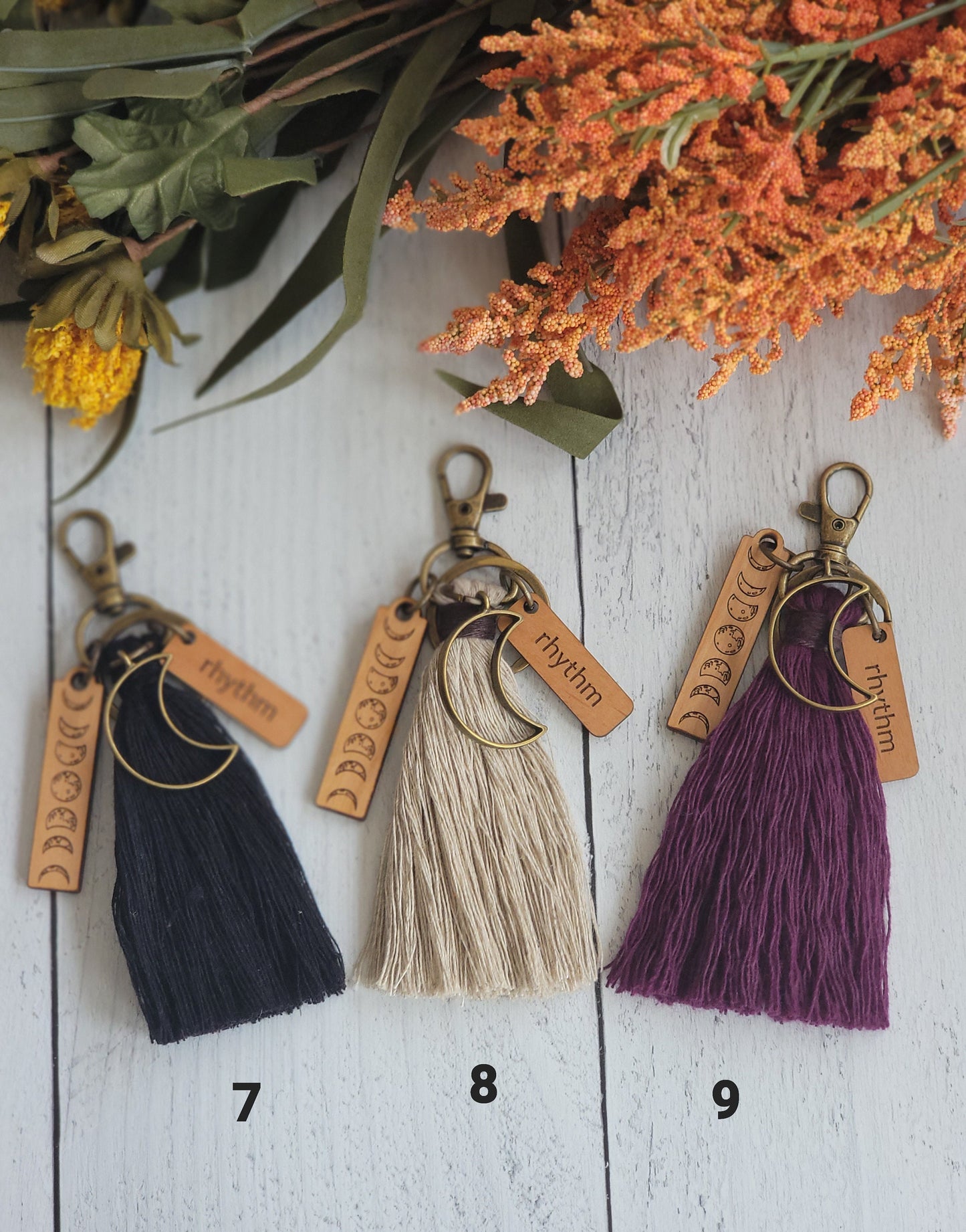 Rhythm of the Moon Bag Tassel, Boho Moon Cycle Purse Charm, Choose from 13 Colors